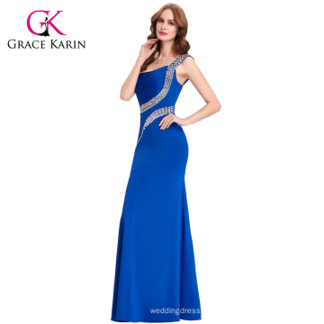 Grace Karin nouveau design sexy arrière arrière longueur du sol long Royal Blue Split Side Leg Sequin Robes de bal CL6062-4 #